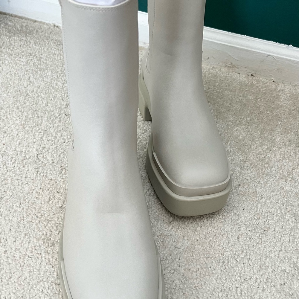 Charles & Keith Cream Heeled Boots